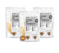 CRU - Oreilles d'agneau pour chiens et chats - Snacks pour chiens 100 % naturels - friandises pour chats qui apportent des oméga 3 et favorisent la santé dentaire (3 unités, oreilles d'agneau)