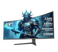 CRUA 49" Curved Gaming Monitor Ultra-Wide 32:10 DFHD 3840x1080, 165Hz/144Hz, 1500R, AMD FreeSync, 120% sRGB, HDR10,Height Adjustable, HDMI 2.0 * 2 & DP *2, Wall Mountable - Black