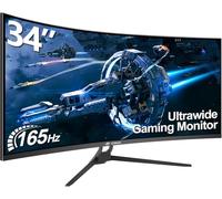 CRUA Écran PC Gaming Incurvé 34 Pouces 165Hz,Moniteur PC WQHD 3440x1440,1ms VRB, 2X HDMI 2.0,DP 1.4,100Hz & Display Port 165Hz,VESA 75 * 75mm Réglable en Hauteur,FreeSync Premium
