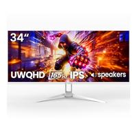 CRUA Moniteur de jeu blanc 34 pouces, 165 Hz/144 Hz, WQHD (3440 x 1440p), écran d'ordinateur IPS ultra large avec haut-parleurs intégrés, prend en charge FreeSync, 120 % sRGB, HDMI 2.0 et DP