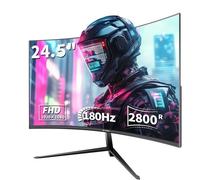 CRUA Moniteur de jeu incurvé 24,5" 180 Hz, FHD 1080p, sans cadre, prend en charge AMD freesync Low Motion Blur, soin des yeux, DisplayPort, HDMI, installation murale compatible, noir