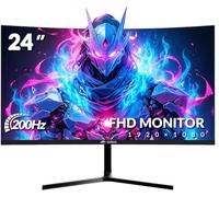 CRUA Moniteur de jeu incurvé 24 pouces 200 Hz, FHD 1080p avec réponse de 1 ms et AMD FreeSync, jeu esports ultra-fluide, écran sans scintillement, design sans cadre, HDMI et DP, support mural VESA