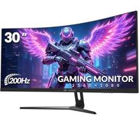 CRUA Moniteur de jeu incurvé de 30", WFHD 2560 × 1080, moniteur PC 200 Hz/144 Hz, écran VA 1500R, 120 % sRGB, AMD FreeSync, HDMI et DP, ultra large pour les jeux et le travail, montage mural, noir