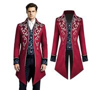 Crubelon Cheminée Steampunk Frack pour homme - Vintage Viktorianischer gothique Anzug mit Stickerei - Élégant mittelalter vampire et piraten Cosplay Kostüm pour Halloween, carnaval et fêtes (rouge
