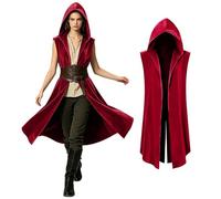Crubelon Gilet médiéval à capuche pour femme - Cape sans manches - Costume de Wam de la Renaissance - Costume viking - Halloween Assassin Cosplay - Tenue gothique de pirate pour LARP et festival