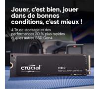 CRUCIAL - P310 - SSD interne - 4 To - PCIe Gen4 NVMe M.2 - Vitesse lecture Jusqu'a 7100 Mo/s - CT4000P310SSD8