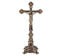Crucifix baroque à poser - Figurine de Jésus des deux côtés sur la croix, 32 cm, collection Veronese Studio, bronzée et colorée