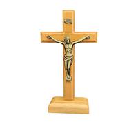 Crucifix Catholique en Bois avec Support, Prière Religieuse, Décoration de Table, Petite Croix en Bois
