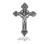 Crucifix Croix Murale Figurine Jésus Christ Base Métallique Douze Apôtres Artisanat Rétro Adaptée pour Décoration de Chambre Cadeaux Religieux, Étain