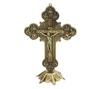 Crucifix Debout, Mur D'intercession et Croix de Table Crucifix avec Incrustation Rouge Vintage, Matériau en Métal Finition Bronze Antique Cadeau Religieux Décoration D'intérieur Alter Sculpture avec B