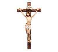 Crucifix effet bois brut avec Christ en résine colorée 61 cm