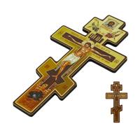 Crucifix En Bois Mur - Sculpture Traditionnelle Orthodoxe À Trois Bar, écoration En Bois De 8 Pouces Double Face | écor Mural Religieux Pour Salon, Familial, Chapelle De Maison, Église, Coin