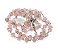 Crucifix & lumi?re rose cristal perles chapelet catholique collier M?daille Miraculeuse