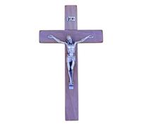Crucifix mural - Artisanal Made in Italy Christ et INRI plaqués argent 999 - Crucifix mural en bois, bois de haute qualité - Soin et précision des détails de Jésus - 16,5 x 9,5 cm