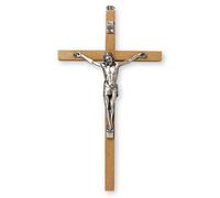 Crucifix mural en bois de hêtre de 26 cm - Croix Jésus en argent 10574