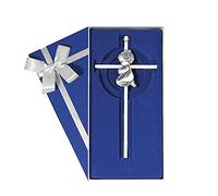 Crucifix mural pour bébé, cadeau de baptême ou première communion pour fille, cadeaux de la part des parrains et marraines - 17,8 cm, argent
