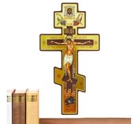 Crucifix orthodoxe russe double face en bois Décoration
