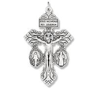 Crucifix Pardon Indulgence 3 voies avec médailles miraculeuses et St Benoît 5,3 cm, Small, Argent