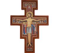 Crucifix San Damiano Croix en bois de Saint François Croix murale 14cm bois de hêtre brun