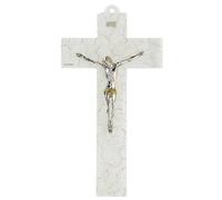 Crucifix verre de Murano effet marbre blanc or avec pierres 15x10 cm