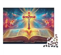 Crucifixion Bible Ouverte Puzzle 1000 Pièces Puzzle pour Adultes Puzzle en Famille Détente Décoration 52x38cm/1000pcs