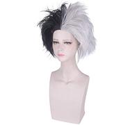 Cruella De Vil Deville perruque courte Cosplay Costume résistant à la chaleur cheveux synthétiques hommes femmes perruques Afro