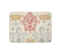 Cruetmo Tapis de bain, motif héraldique fleur royale et couronnes, diadème, armoiries de chevalier, tapis de décoration de salle de bain avec dos antidérapant, cacao champagne_40,6 x 61 cm