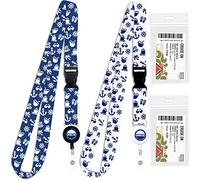 Cruise On Lot de 2 cordons pour cartes croisière avec porte-carte d'identité étanche, badge rétractable, essentiels de croisière 2024 et 2025, bleu et blanc
