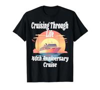 Cruising Through Life 40e Anniversaire Bateau de croisière Coucher de Soleil T-Shirt Graphique avec Valeur