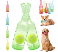 Crunch Play Bottle Toy, Crunchnplay Bottle Toy for Dogs, 9.7"/7.7" Rubber water bottle dog toy, Interesting Squeaky Dog Toys, Outdoor Interactive Dog Chew Toy with Tennis Ball (2*Green,small)