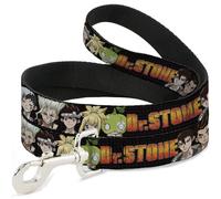 Crunchyroll Laisse pour chien avec logo Dr Stone et groupe de personnages Noir 1,8 m de long 3,8 cm de large