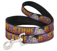 Crunchyroll Laisse pour chien avec logo Dr Stone Title et visage de Gen Asagiri Violet 1,2 m de long 3,8 cm de large