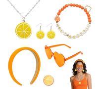 Crunier 6PCS Accessoires de Costume de carnaval orange,avec Serre-tête,Lunettes de soleil,Boucles d'oreilles,Collier,Bracelet,Pinces à cheveux orange,pour carnaval, festival, Été fête