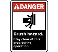 Crush Hazard Stay Clear Danger Signs Machine Safety D2 Boîte métallique 20,3 x 30,5 cm pour la maison ou le travail