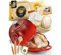 CRUSTLOVE Dutch Oven - Four à pain en émail de 5 l - Comprend des fournisseurs de cuisson du pain au levain comme un fouet à pâte, etc. Moule à pain en fonte avec couvercle pour pâte aigre, pain