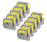 Cruxer Lot de 10 rubans adhésifs de rechange pour imprimante d'étiquettes P Touch M-K621 MK621 M621 Noir sur jaune 9 mm 0,35 3/8 M Pour Ptouch PT-M95 PT-80 PT-90 PT-70 PT-55 PT-65 PT-85 PT-45 PT-70BM