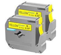 Cruxer Lot de 2 rubans adhésifs de rechange pour imprimante d'étiquettes P Touch M-K621 MK621 M621 Noir sur jaune 9 mm 0,35 3/8 M Pour Ptouch PT-M95 PT-80 PT-90 PT-70 PT-55 PT-65 PT-85 PT-45 PT-70BM