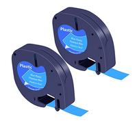 Cruxer Lot de 2 rubans adhésifs en plastique compatibles 91205 S0721700 S0721650 Noir sur bleu (12 mm x 4 m) de rechange pour étiqueteuses LetraTag LT-100H LT-100T LT-110T Plus QX50 XR XM 2000 L
