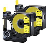Cruxer Lot de 2 rubans adhésifs thermorétractables de rechange pour étiqueteuse DYMO Rhino 18052 6 mm 1,5 m Noir sur jaune Rhino 10851 Compatible avec DYMO Rhino 4200 5200 5000 6000