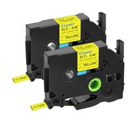 Cruxer Lot de 2 rubans adhésifs thermorétractables pour étiqueteuse Brother HSE631 HS2-631 11,7 mm 1/2" 1/2" 1/2" 117 mm Noir sur jaune pour PTE550 PTP750 PTD450 PTD400AD PTH110 PT710BT