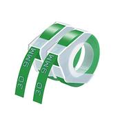 Cruxer Lot de 2 rubans de gaufrage autocollants Dymo Omega - 9 mm x 3 m - Blanc sur vert - En vinyle - Pour étiqueteuses Dymo Omega Junior