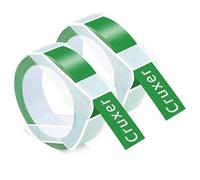 Cruxer Lot de 2 rubans de gaufrage de rechange pour Dymo Omega - 12 mm x 3 m - Étiquettes en vinyle blanches sur vertes pour étiqueteuses Dymo Omega Junior