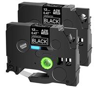 Cruxer Lot de 2 rubans d'étiquetage compatibles avec Brother TZE335 TZ335 AZE 335 12 mm Blanc sur noir Remplacement pour étiqueteuses PT Cube PTE550 PTP750 PTD210 PTD450 PTH110 PTD400AD PT710BT