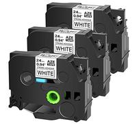 Cruxer Lot de 3 rouleaux de ruban adhésif noir sur blanc compatible avec Brother Tz Tzc Tze-S251 TzeS251 pour Brother PT Cube Plus PT-P710BT P750W D600VP PT-7600 E500VP PT-P900W 24 mm x 8 m