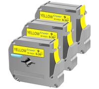Cruxer Lot de 3 rubans adhésifs de rechange pour imprimante d'étiquettes P Touch M-K621 MK621 M621 Noir sur jaune 9 mm 0,35 3/8 M Pour Ptouch PT-M95 PT-80 PT-90 PT-70 PT-55 PT-65 PT-85 PT-45 PT-70BM