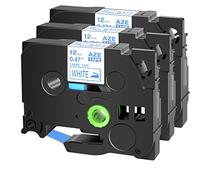 Cruxer Lot de 3 rubans adhésifs thermocollants de rechange pour Brother Tze-FA3 - Bleu sur blanc - Compatible avec les étiquettes Brother Ptouch PT-H110 PT-P300BT PT-H107B PT-D210VP - 12 mm x 3 m