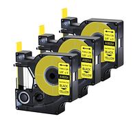 Cruxer Lot de 3 rubans adhésifs thermorétractables de rechange pour DYMO 18054 9 mm 1,5 m Noir sur jaune Compatible avec étiqueteuse DYMO Rhino 4200, 5200, 5000, 6000