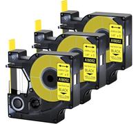 Cruxer Lot de 3 rubans adhésifs thermorétractables de rechange pour étiqueteuse DYMO Rhino 18052 6 mm 1,5 m Noir sur jaune Rhino 10851 Compatible avec DYMO Rhino 4200 5200 5000 6000