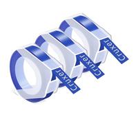 Cruxer Lot de 3 rubans de gaufrage de rechange pour Dymo Omega - 9 mm x 3 m - Étiquettes en vinyle blanches sur bleues pour étiqueteuses Dymo Omega Junior
