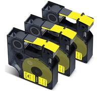 Cruxer Lot de 3 rubans d'étiquettes en vinyle compatibles avec Dymo IND A18432 S0718450, noir sur jaune, 12 mm x 5,5 m, remplacement pour Dymo Rhino 1000 4200 6000 LabelWriter 450 Duo ILP 219 3M PL150